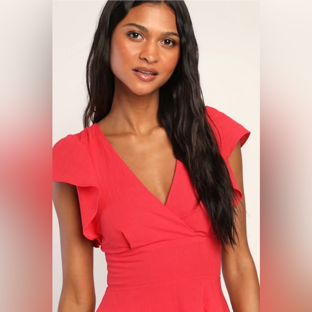 Lulus Sweeten Me Up Red Flutter Sleeve Mini Dress S NWT - Picture 2 of 7